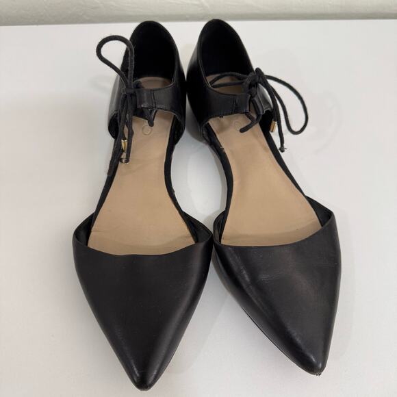 Aldo Black Leather Ankle Strap Pointed Toe Ballet Flats Size 7 - Picture 7 of 9